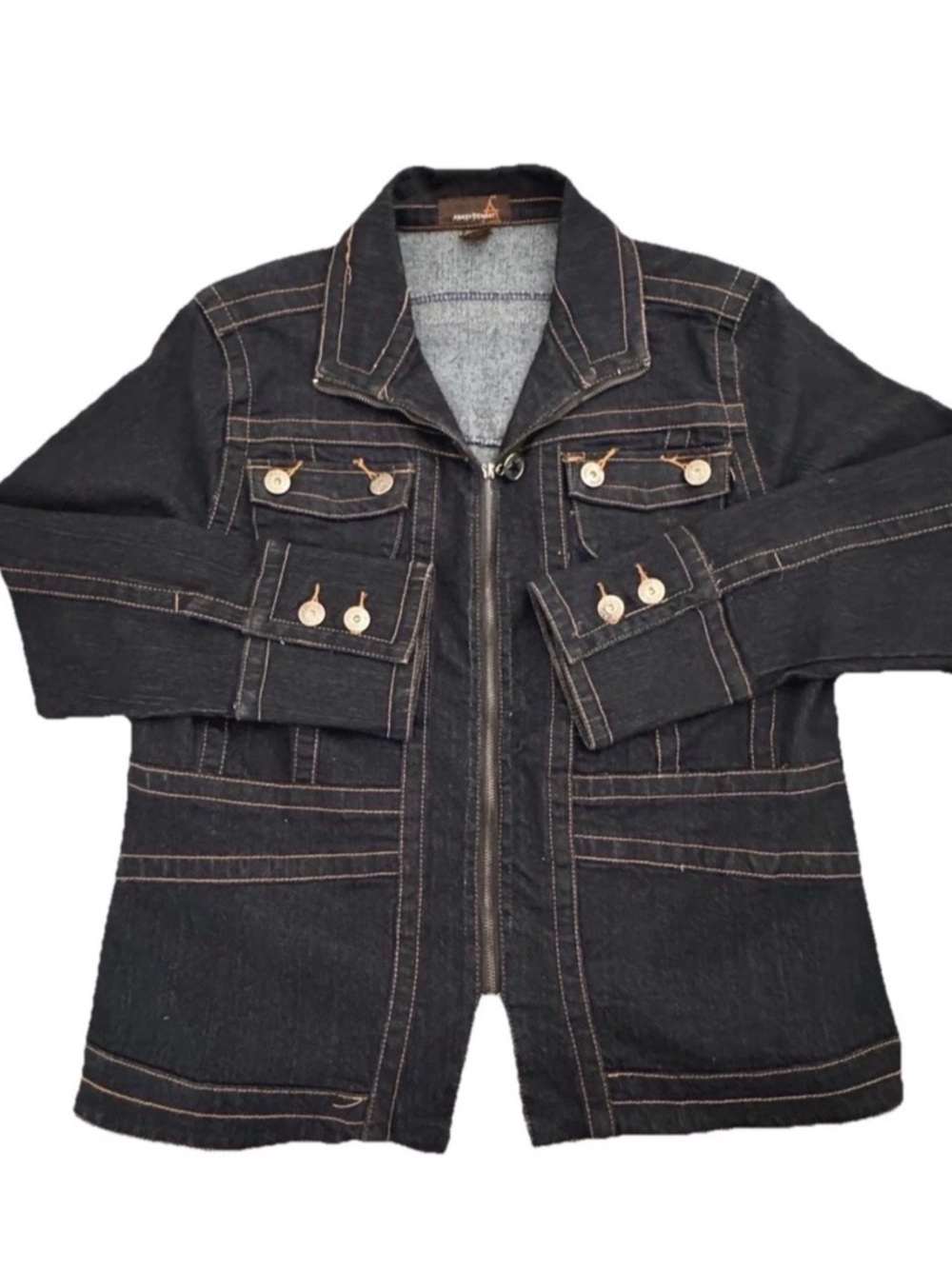 Ashley Stewart Black Denim Jacket with Contrast Stitching